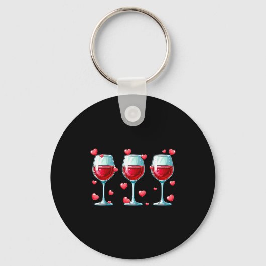 Porte-clés Three Gles Of Wine Valentine's Day Couple Funny Dr (Recto)