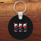 Porte-clés Three Gles Of Wine Valentines Day Couple Funny Dri (Recto)