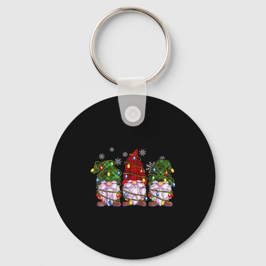 Porte-clés Three Gnomes Men Women Buffalo Plaid Red Christmas (Recto)