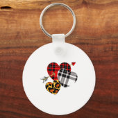 Porte-clés Three Hearts Leopard Buffalo Plaid Valentines Day  (Recto)