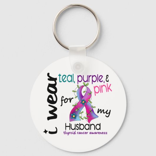 Porte-clés Thyroïde Cancer Je Porte Du Ruban Pour Mon Mari 43 (Recto)