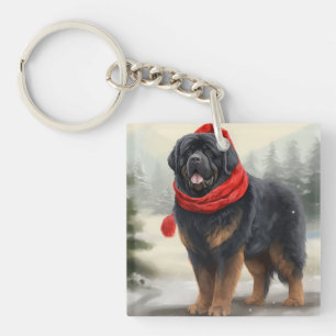 Porte-clés Tibetan Mastiff dans la neige Noël