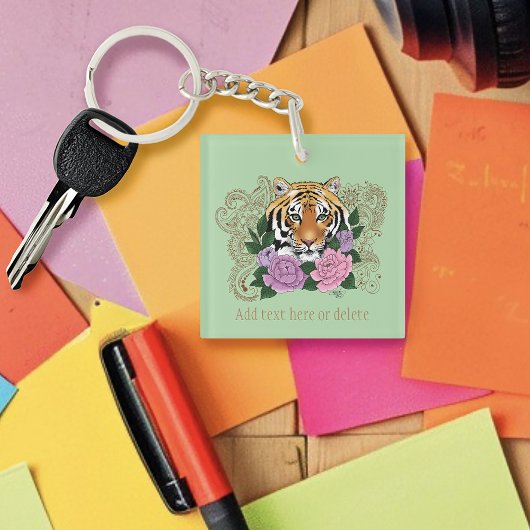 Porte-clés Tiger Henna rose violet FleursCode QR Sociales