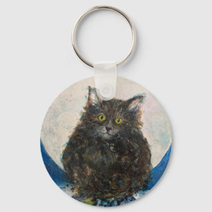 Porte-clés Tiger Tabby Chat Lune Nuit Maureen Girard
