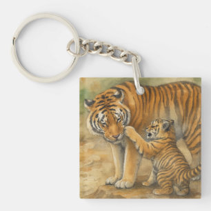 Porte-clés Tiger Tenderness - Parent et Cub en Forêt