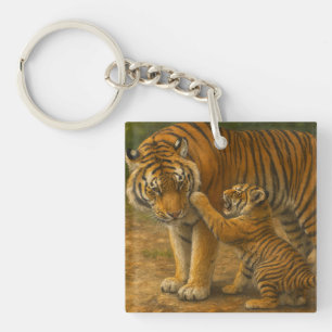 Porte-clés Tiger Tenderness - Parent et Cub en Forêt