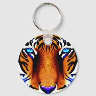 Porte-clés Tigre Artistique Tigre Tête Tête Cute Animal Bleu