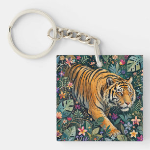 Porte-clés Tigre aux Yeux Ambrés Fantaisie Feuillage de la Ju