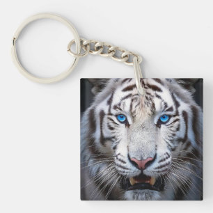 Porte-clés Tigre blanc aux yeux bleus