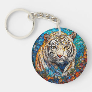 Porte-clés Tigre blanc dans un motif circulaire vibrant