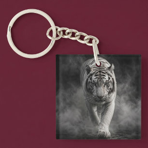 Porte-clés Tigre blanc marchant à travers la fumée