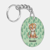 Porte-clés Tigre de dessin mignon sur Feuilles tropicaux (Devant gauche)