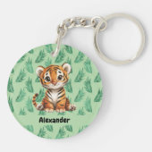 Porte-clés Tigre de dessin mignon sur Feuilles tropicaux (Dos)