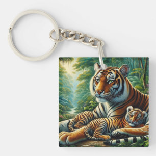 Porte-clés Tigre et lave-linge dans une peinture de jungle lu