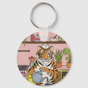 Porte-clés Tigre faisant du thé