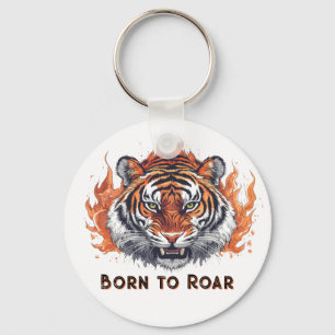 Porte-clés Tigre Féroce avec Flammes - Texte Personnalisable