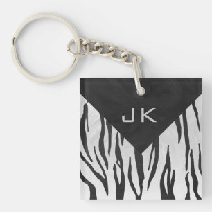 Porte-clés Tigre Monogramme noir et blanc