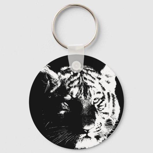 Porte-clés Tigre noir et blanc Pop Art (Recto)
