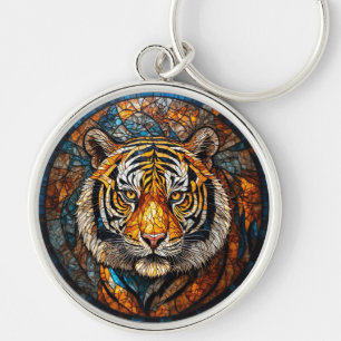 Porte-clés Tigre vibrant élégant en mosaïque de verre