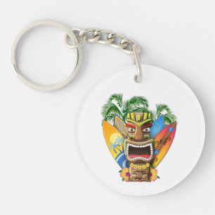 Porte-clés Tiki hawaïen surfant