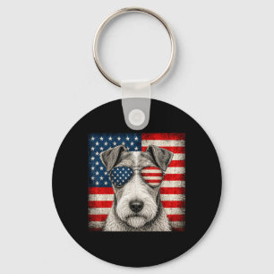 Porte-clés Tire poil de Fox Terrier 4 juillet drapeau américa