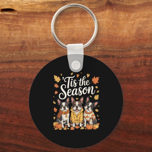 Porte-clés Tis The Season Boston Terrier Fall Autumn Pumpkin (Recto)