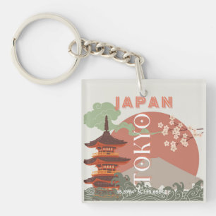 Porte-clés Tokyo Japan Travel Art, Retro Travel Art
