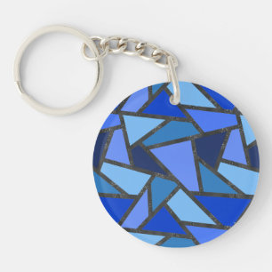 Porte-clés Tons de motif en vitrail bleu