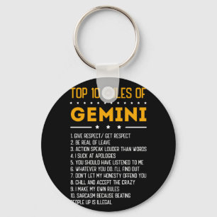 Porte-clés Top 10 Rules Of Gemini May 21 June 21 Zodiac