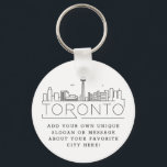 Porte-clés Toronto, Canada Stylisé Skyline | Slogan personnal<br><div class="desc">Un porte - clé unique représentant la belle ville de Toronto, Canada. Ce porte - clé présente une illustration stylisée de l'horizon unique de la ville avec son nom en dessous. Sous le nom de la ville se trouve un endroit pour votre slogan ou déclaration unique sur votre ville préférée....</div>