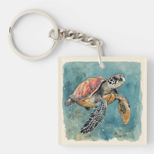 Porte-clés Tortue de mer aquarelle (Devant)