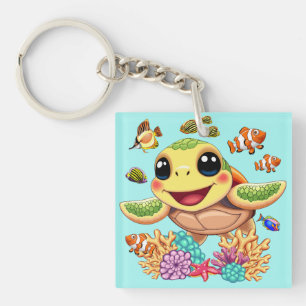 Porte-clés Tortue de mer Bébé heureux et mignonne personnage