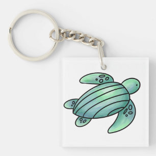 Porte-clés tortue de mer peinte à l'aquarelle dessin animé bl