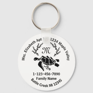 Porte-clés Tortue de mer perdue Monogramme Adresse de la fami