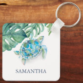 Porte-clés Tortue de mer personnalisée Tropical (Verso)