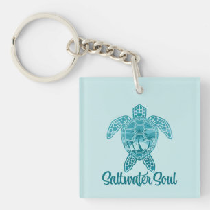Porte-clés Tortue de mer tropicale Soul d'eau salée avec palm