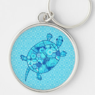Porte-clés Tortue de remous de fractale - bleu de cobalt et