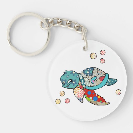 Porte-clés tortue d'eau de couleur vive (Devant)