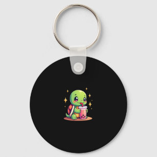 Porte-clés Tortue mignonne buvant du boba. Drôles de tortues