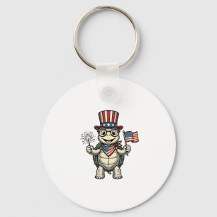 Porte-clés Tortue Patriotique Gravure Vintage Graphique pour