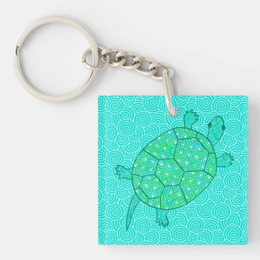 Porte-clés Tortue tourbée arabesque - nuances de vert (Devant)