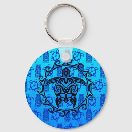 Porte-clés Tortue tribale bleue Sun (Recto)