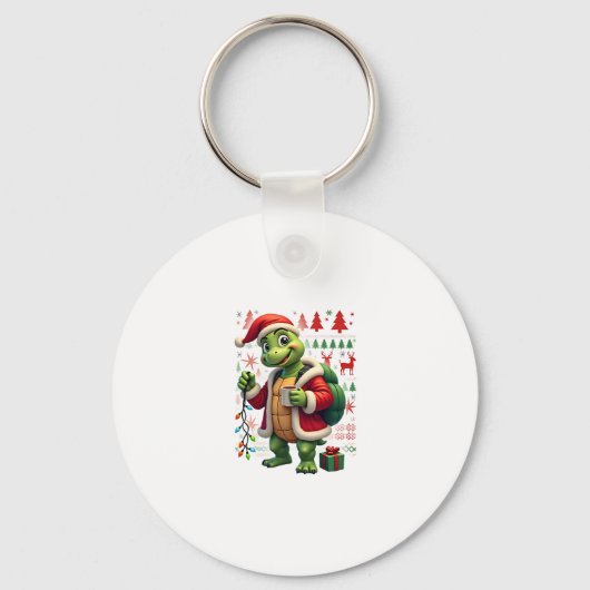 Porte-clés Tortue Xmas Lumières Père Noël laid Tortue Noël Ta (Recto)