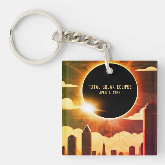 Porte-clés Total éclipse solaire VILLE 8 avril 2024 lune de s (Devant)