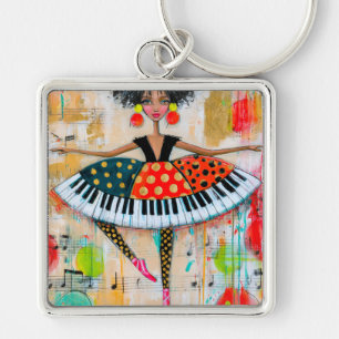 Porte-clés Touche de piano fantaisiste Musique Ballerine