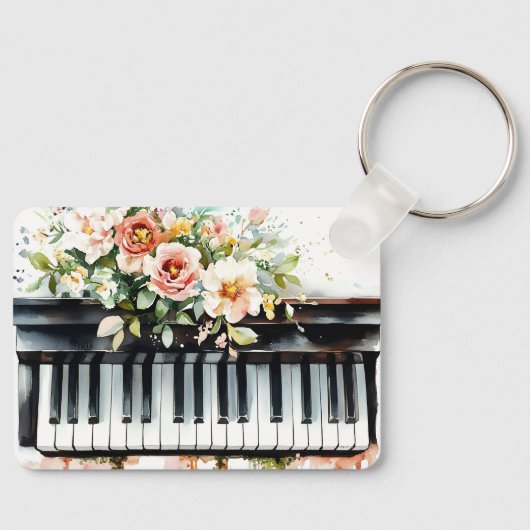 Porte-clés Touches de piano à queue et fleurs (Recto)