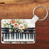 Porte-clés Touches de piano à queue et fleurs (Recto)