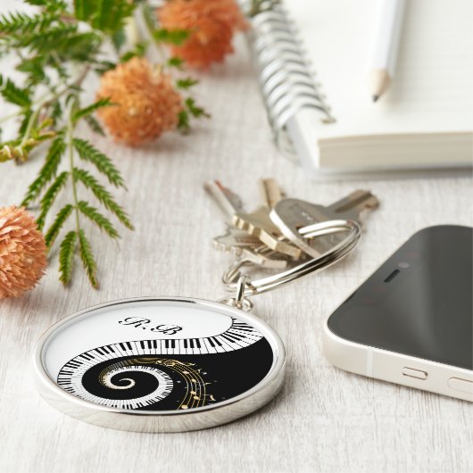 Porte-clés Touches de piano Monogram et notes musicales (Côté)