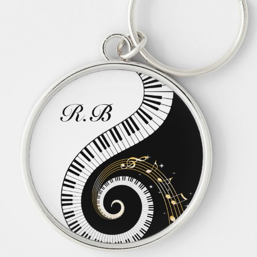 Porte-clés Touches de piano Monogram et notes musicales (Devant)