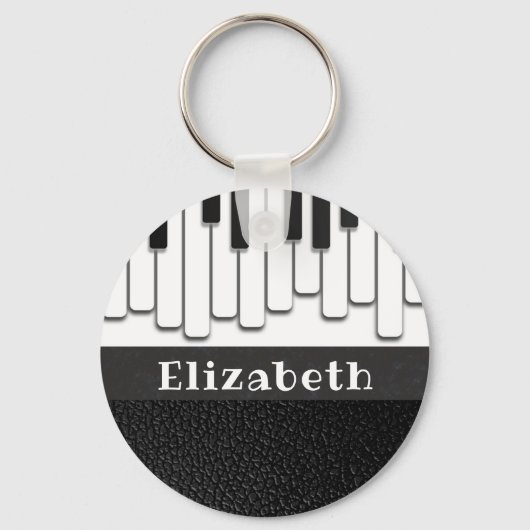 Porte-clés Touches de piano tendance et Monogramme en cuir no (Recto)